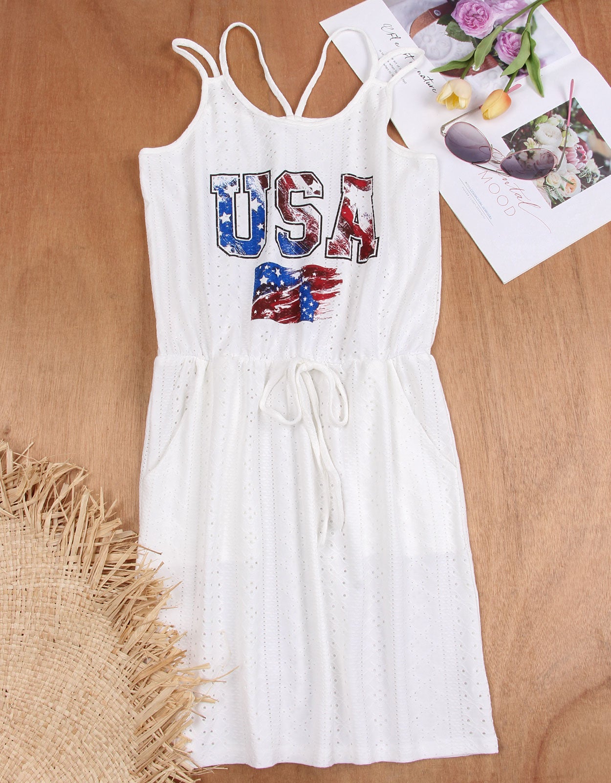 USA flag three color sleeveless dress cover up