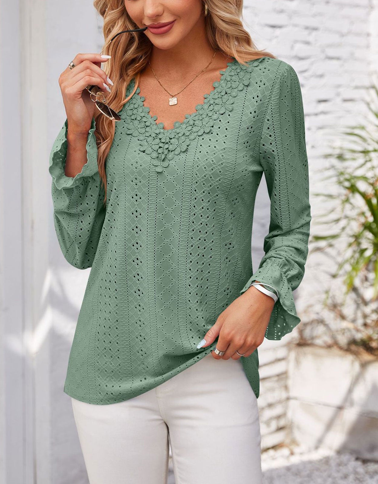 Hollow Eyelet Tops Blouse