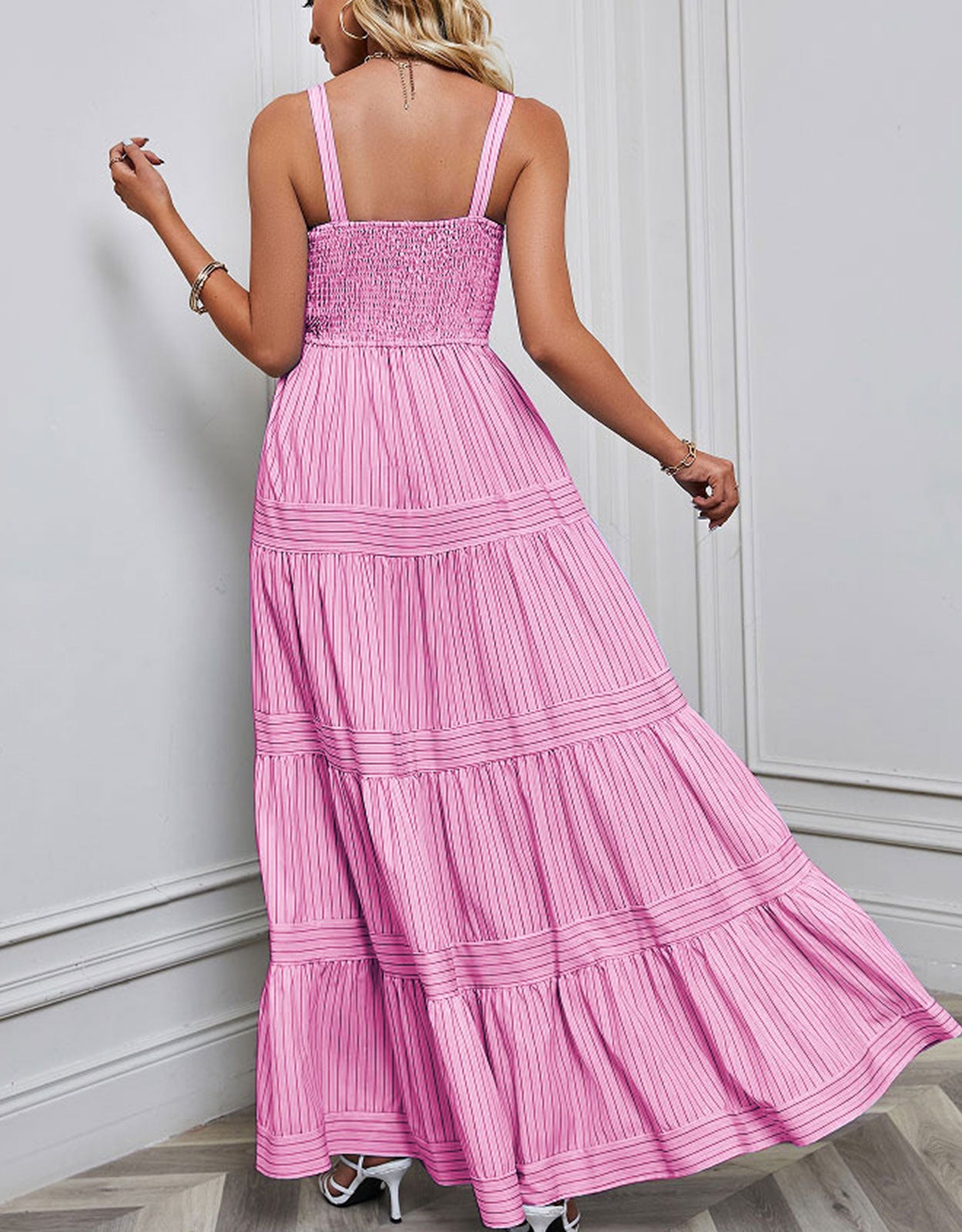 Suspender Waist Striped Dress
