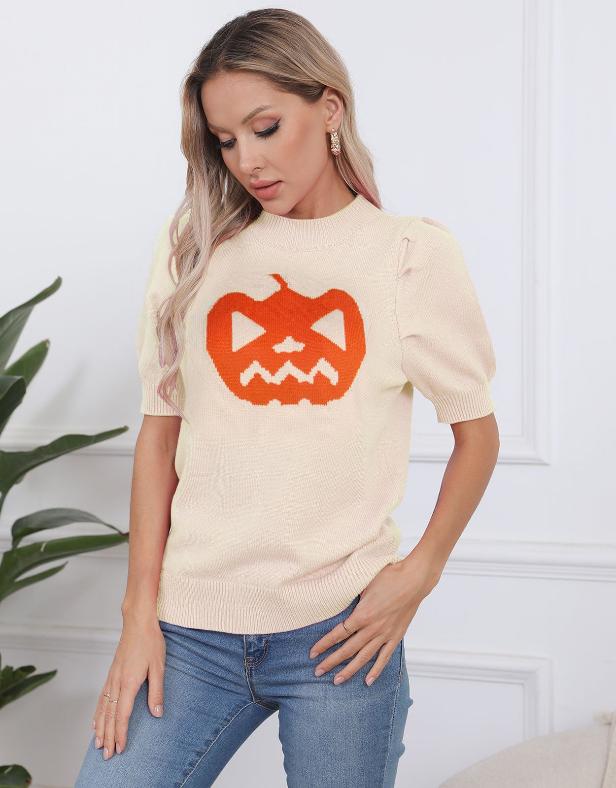 Short Sleeve Pumpkin Pullover Tops