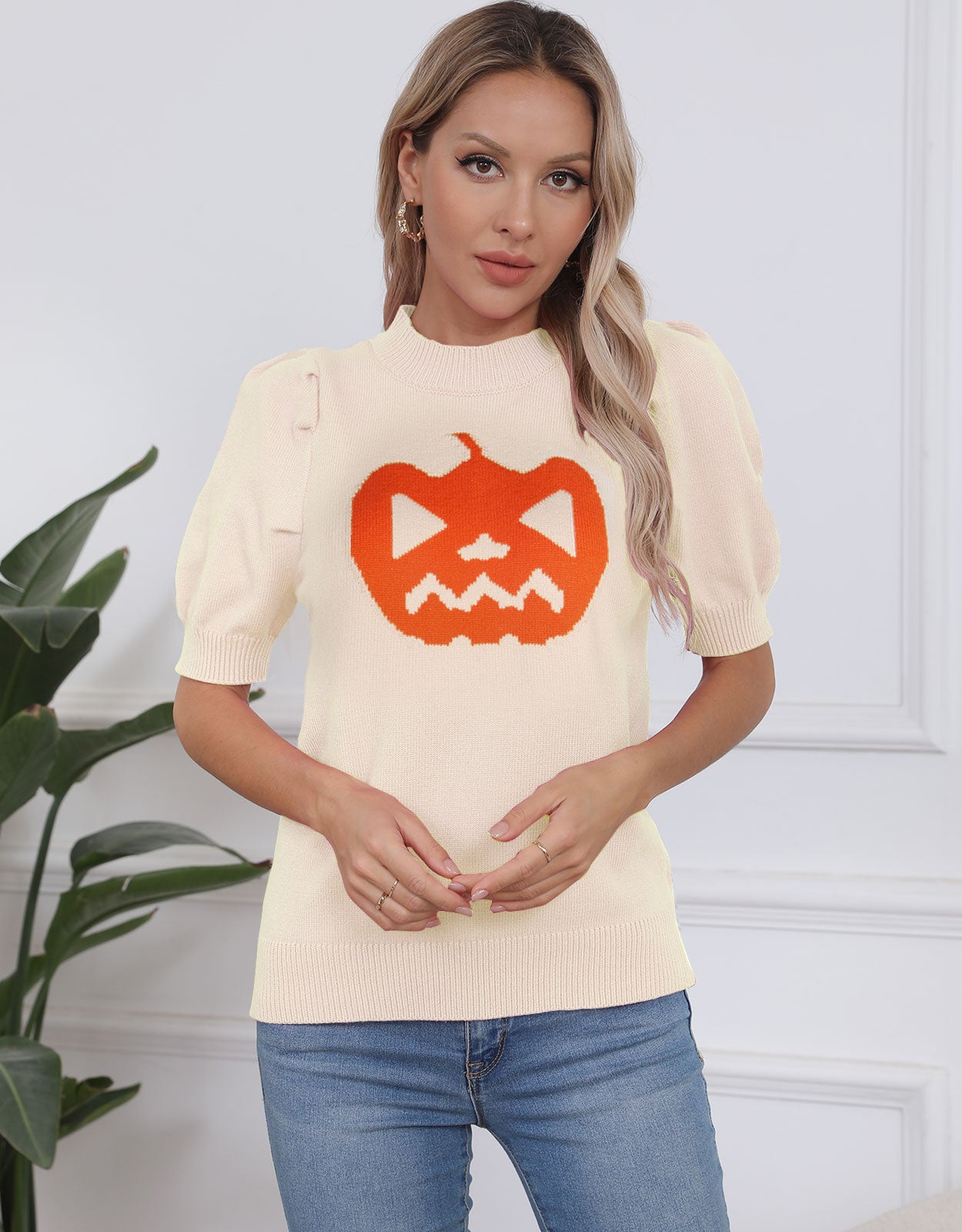 Short Sleeve Pumpkin Pullover Tops