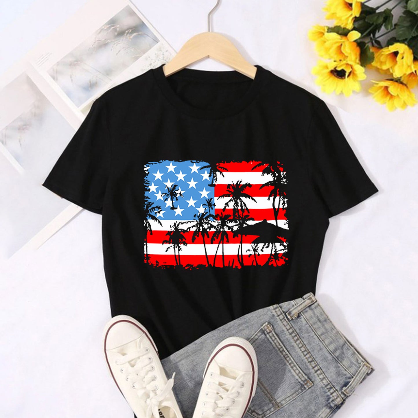 American Flag Ink Printed Blouse