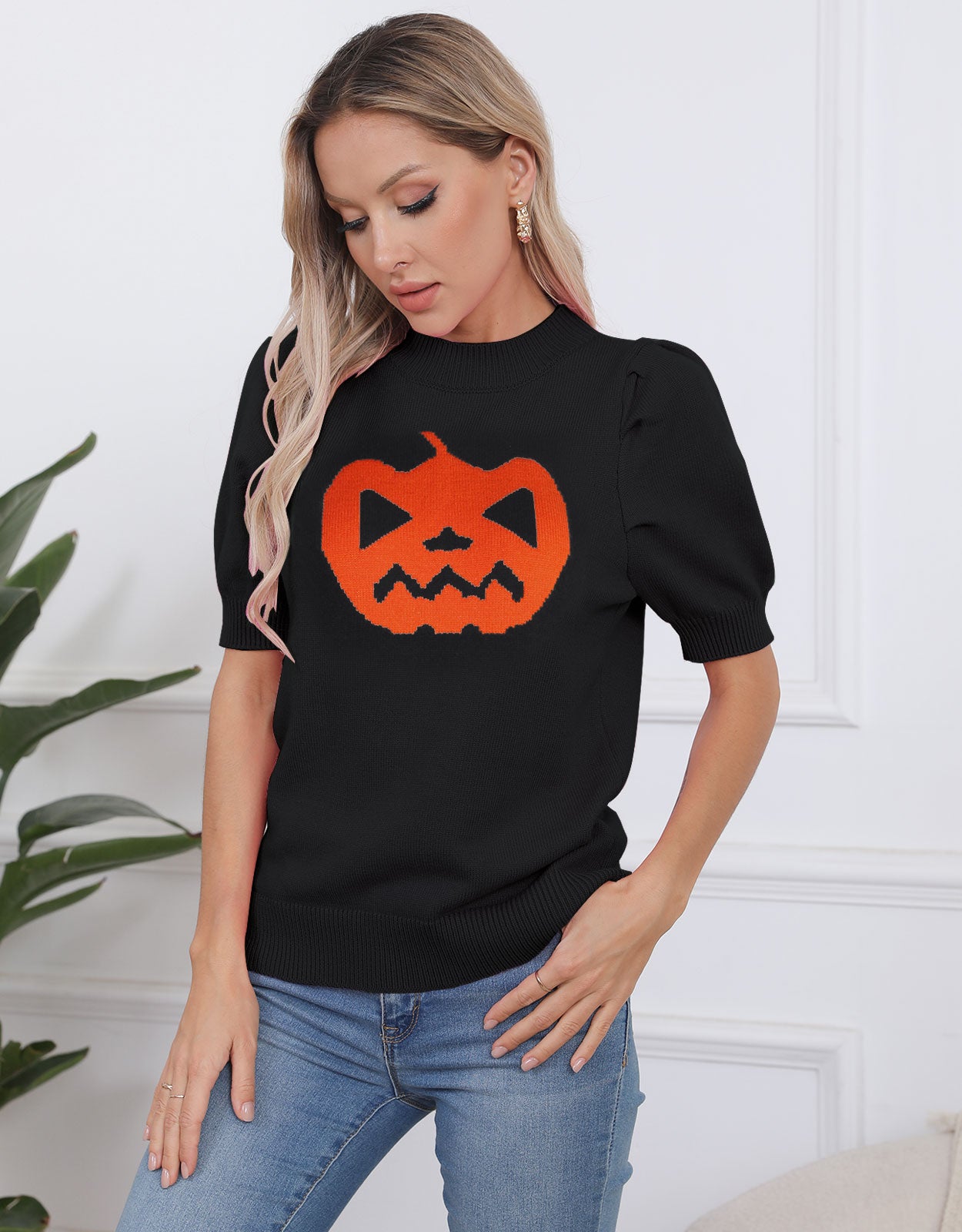 Short Sleeve Pumpkin Pullover Tops
