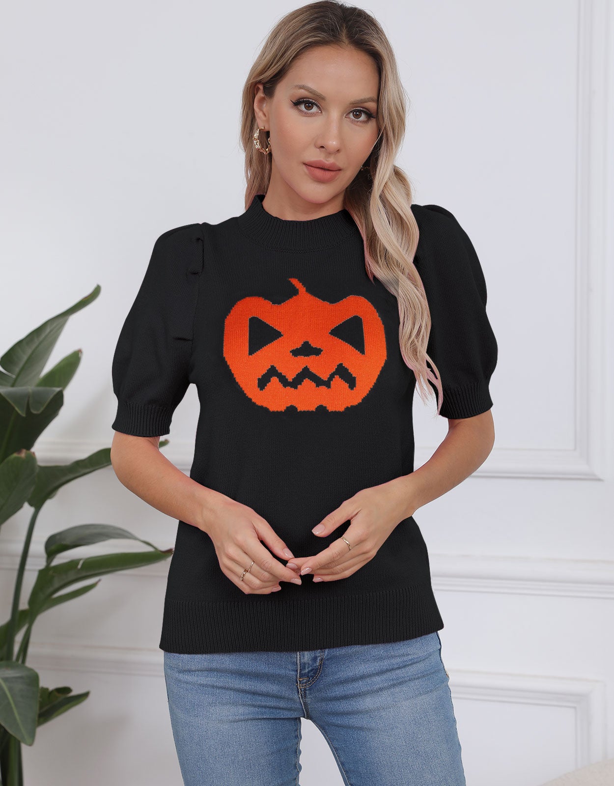 Short Sleeve Pumpkin Pullover Tops