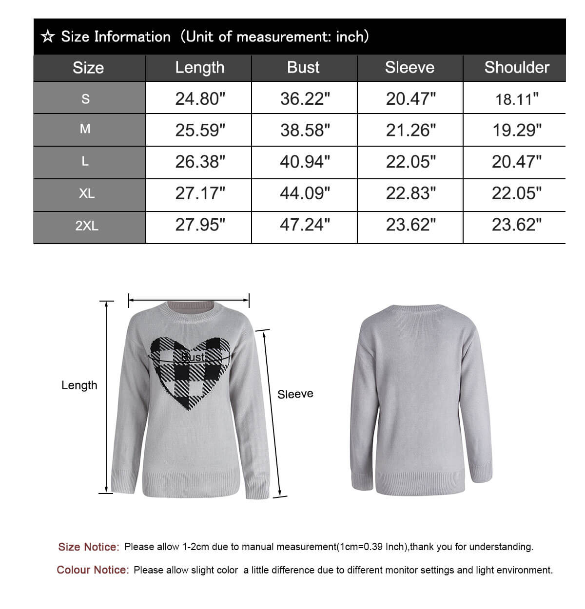 Shermie Crewneck Cute Heart Sweaters