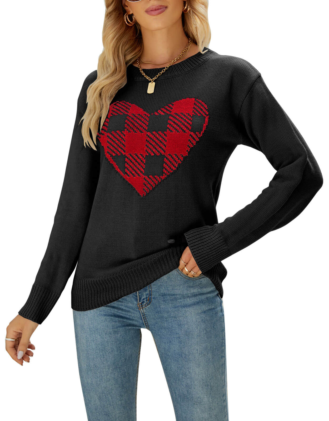 Shermie Crewneck Cute Heart Sweaters
