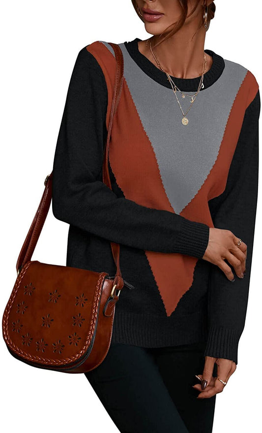 Stitching Color V -shaped Pattern Pullover,So Cute!