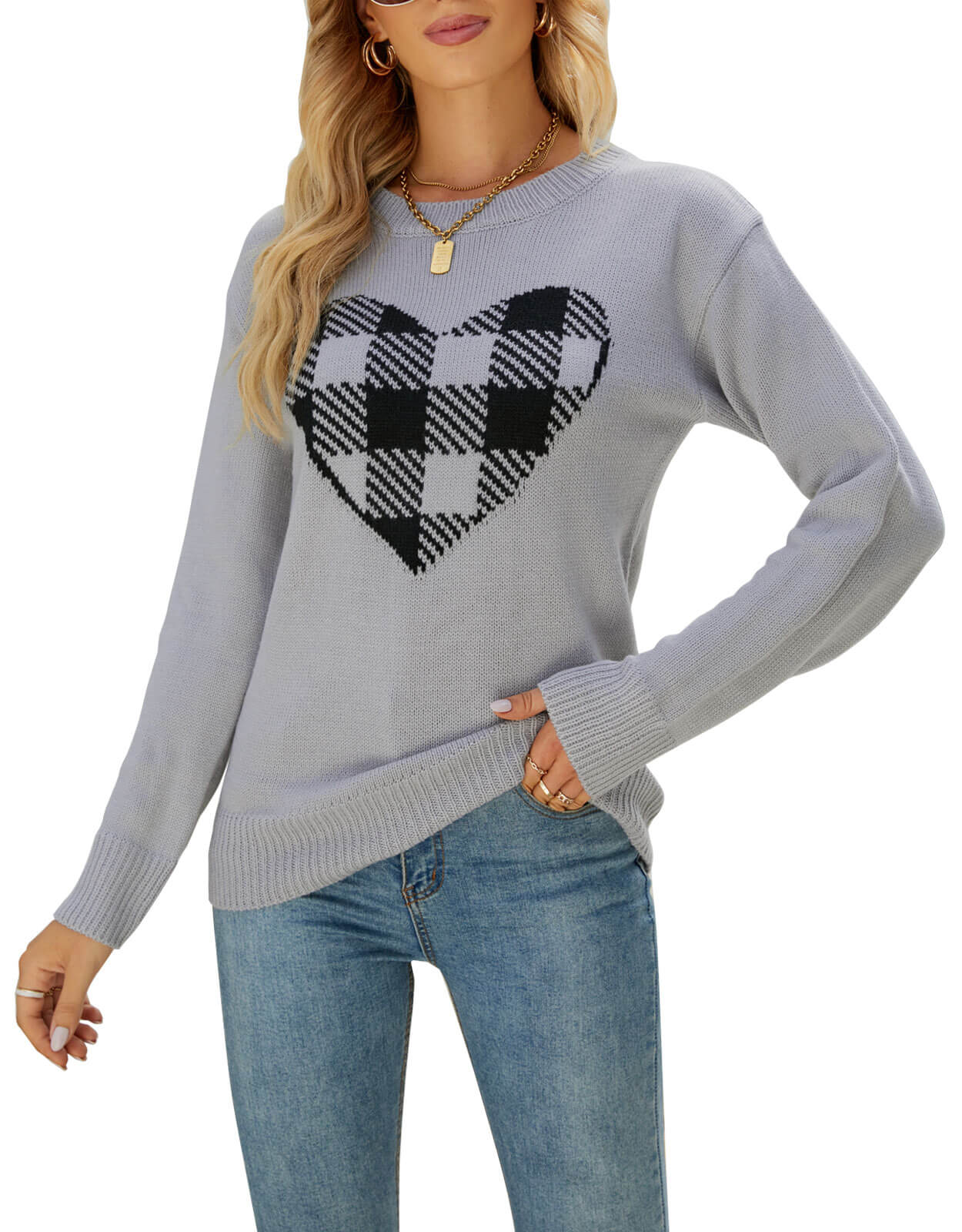 Shermie Crewneck Cute Heart Sweaters
