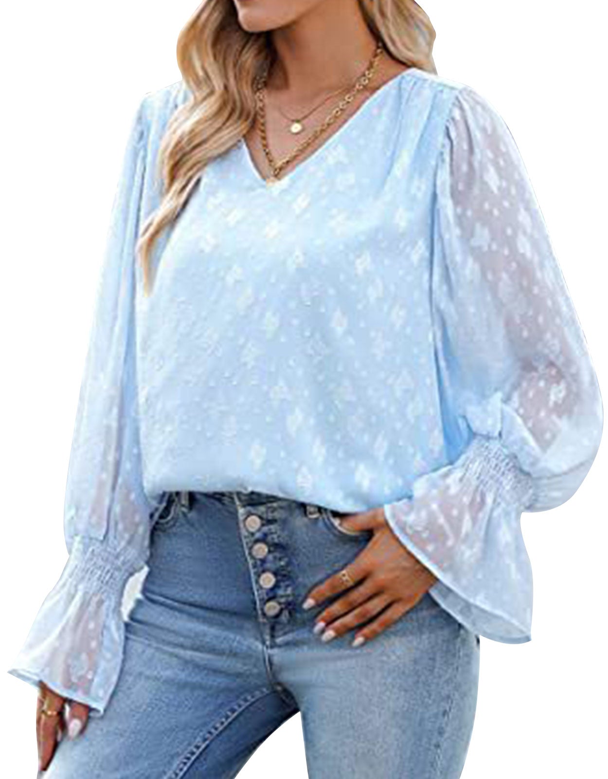 Long Sleeve Chiffon Lace Flare Sleeve Top