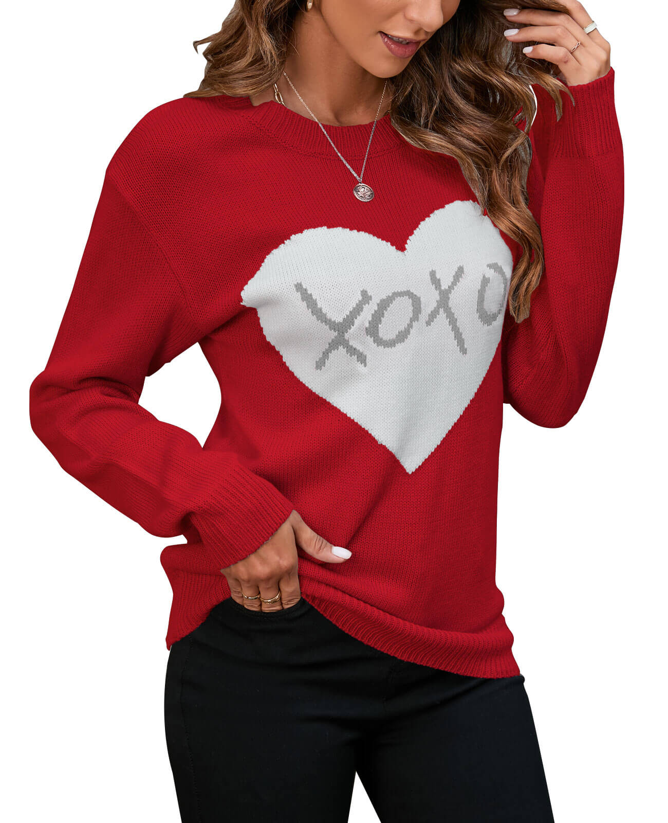 Shermie XXOO Inside Heart Pattern Sweaters