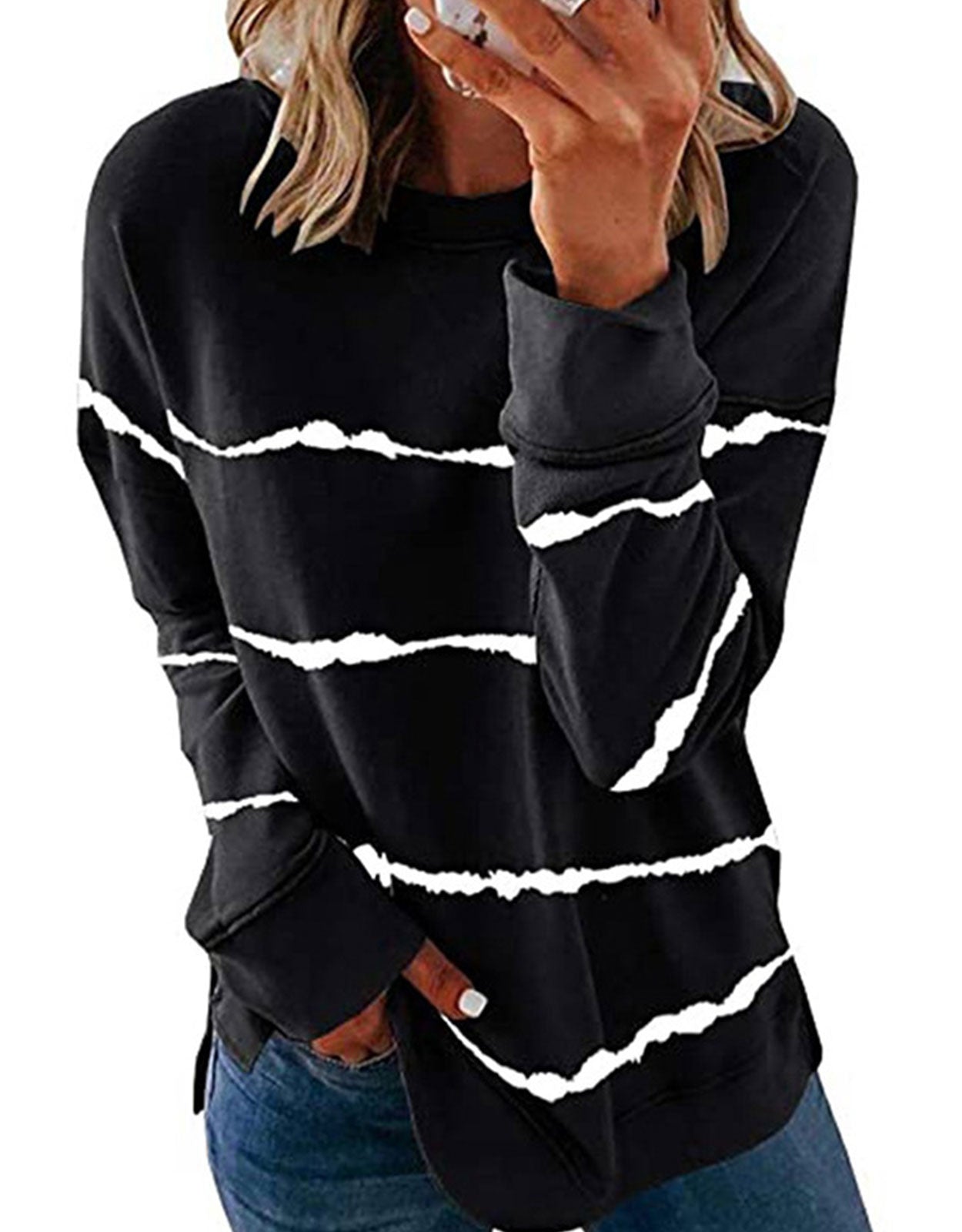 Striped Versatile Crewneck Loose Long Sleeve T-Shirt