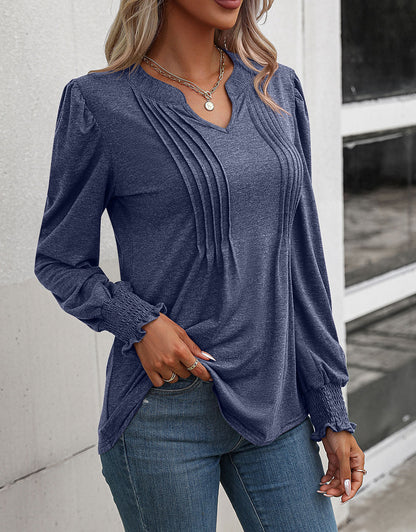 Casual Long Sleeve V Neck Blouse