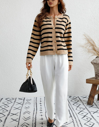 Lady Button Crewneck Knit Cardigans