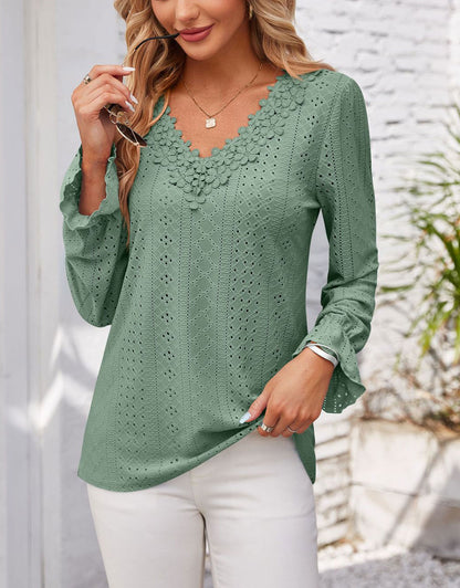 Hollow Eyelet Tops Blouse