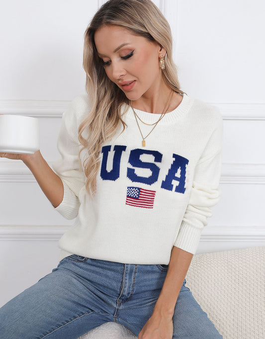 Casual Patriotic Knitted Pullover Sweaters