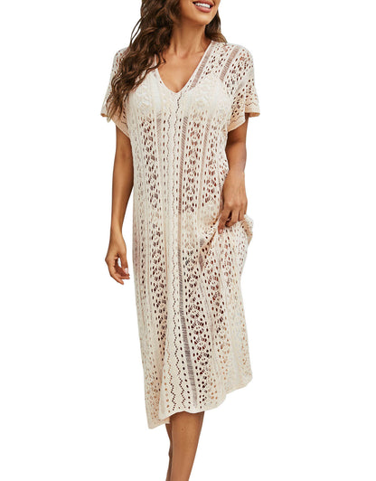 V-Neck Crochet Beach Coverup