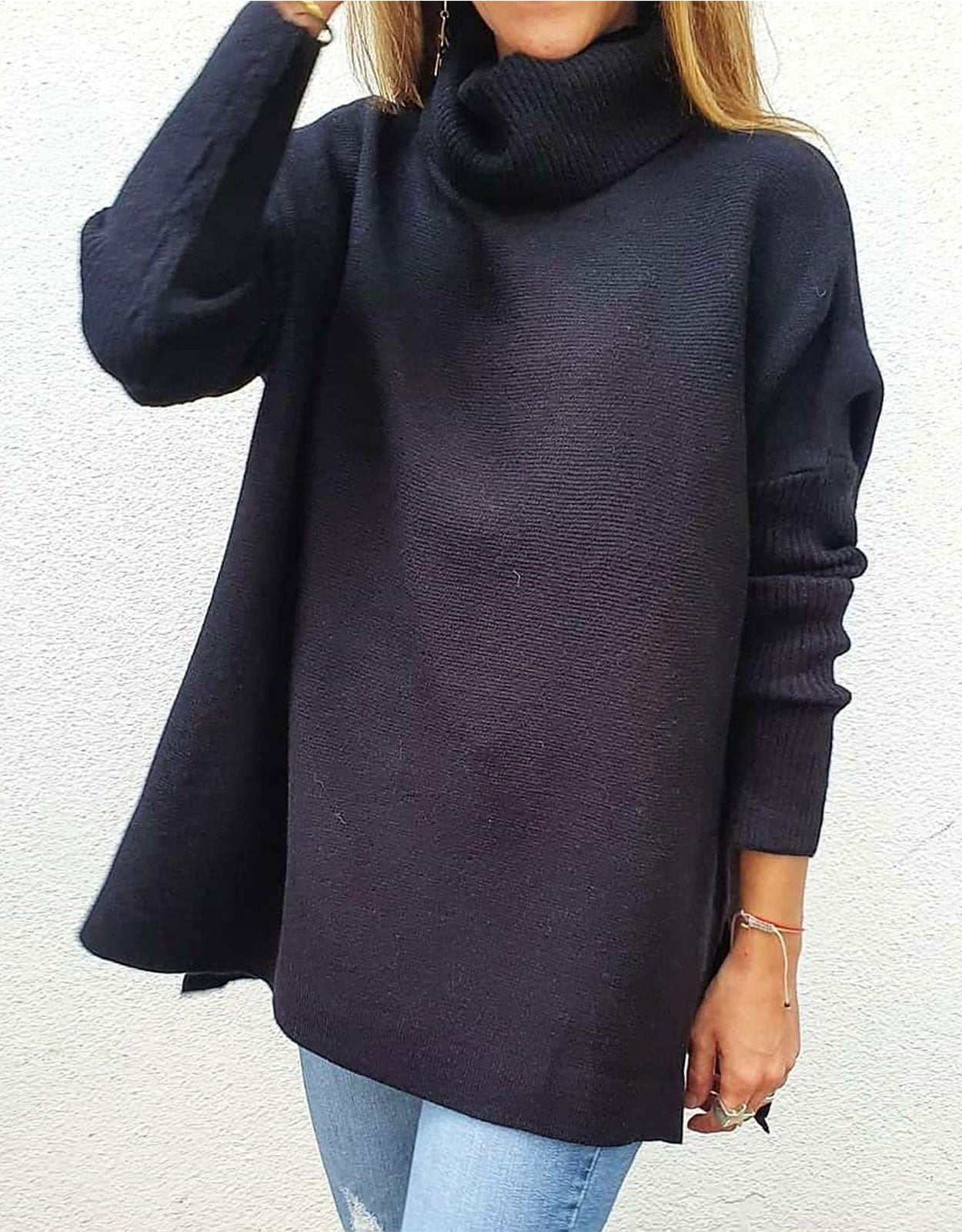 Mid Length Turtleneck Bat Sleeve Sweater