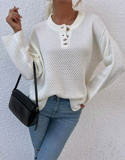 Chest Button Slit Knitted Sweater