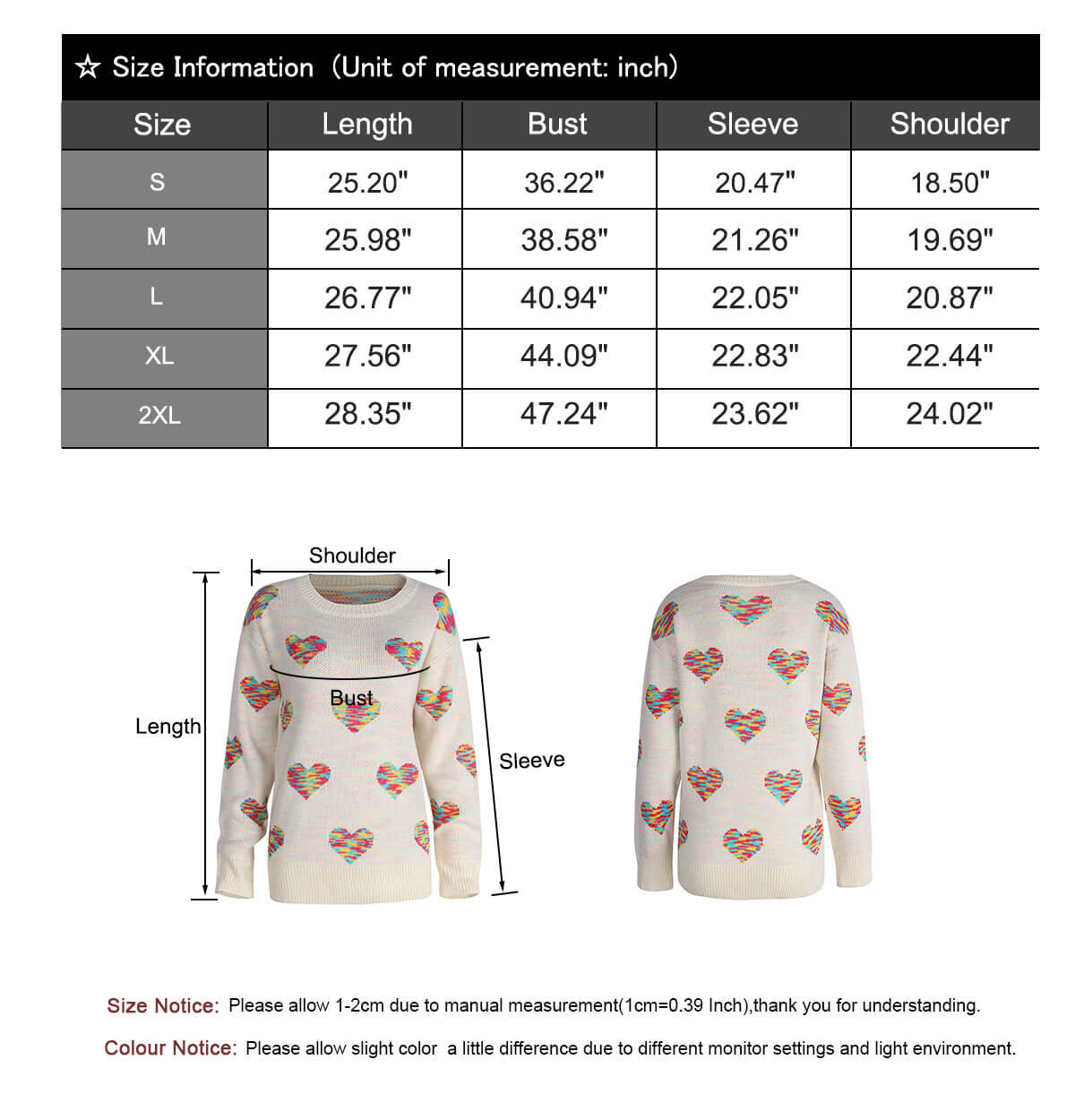 Drop Shoulder Colorful Heart Pattern Sweater