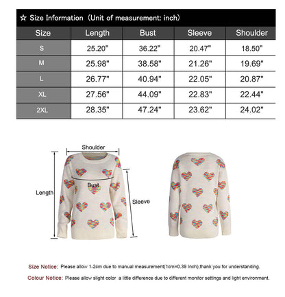Drop Shoulder Colorful Heart Pattern Sweater